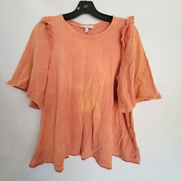Anthropologie Eri + Ali Flutter Short Sleeve Tie Dye Orange Blouse Top Size Sm - Picture 4 of 11